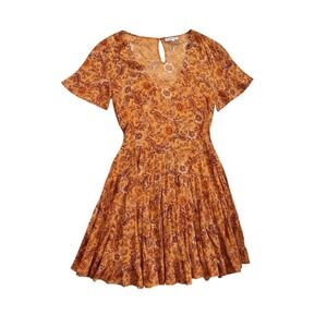 Patrons of Peace Orange Paisley Floral Boho Cottagecore Tiered Mini Dress size M